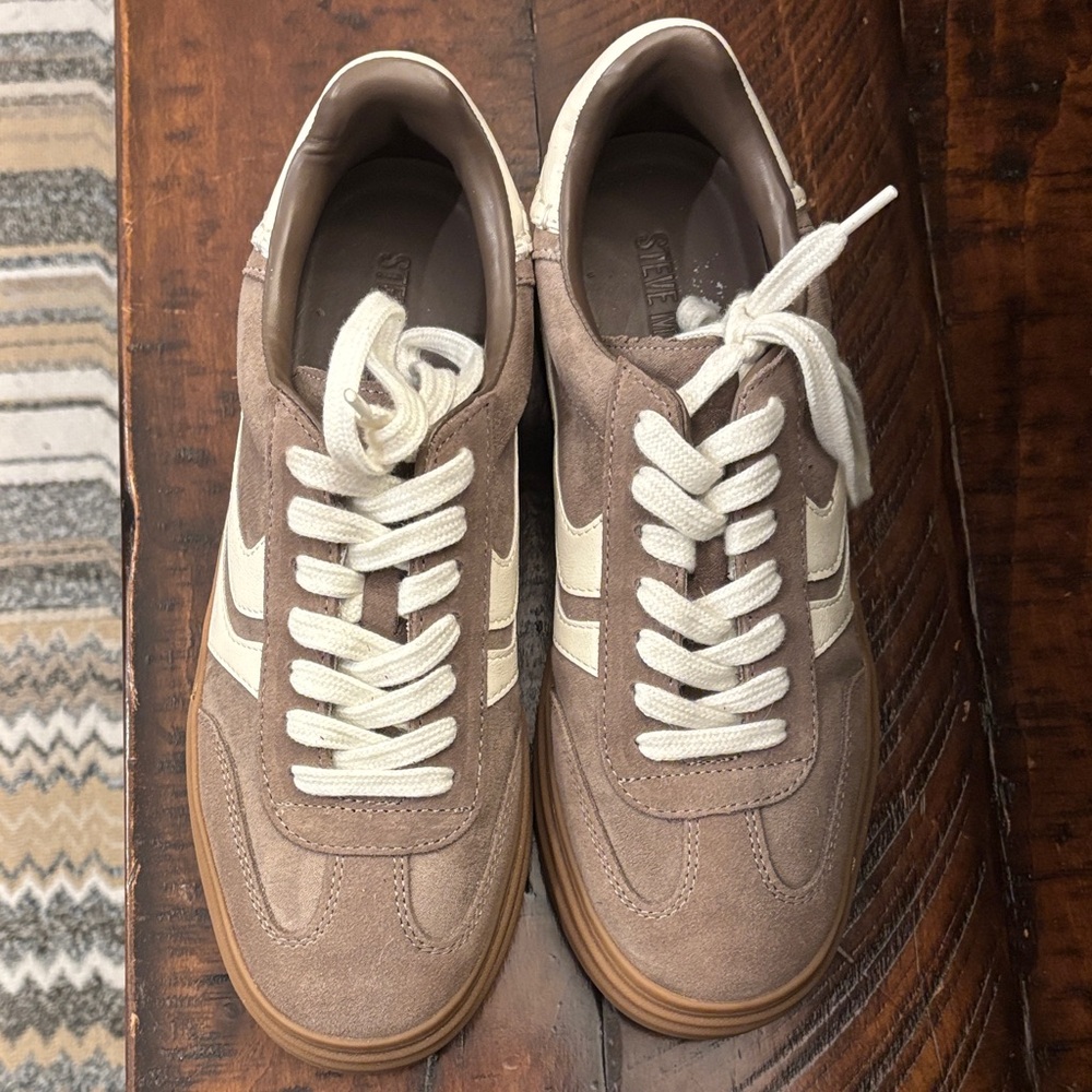 Steve Madden Taupe Suede Sneakers with Cream Details